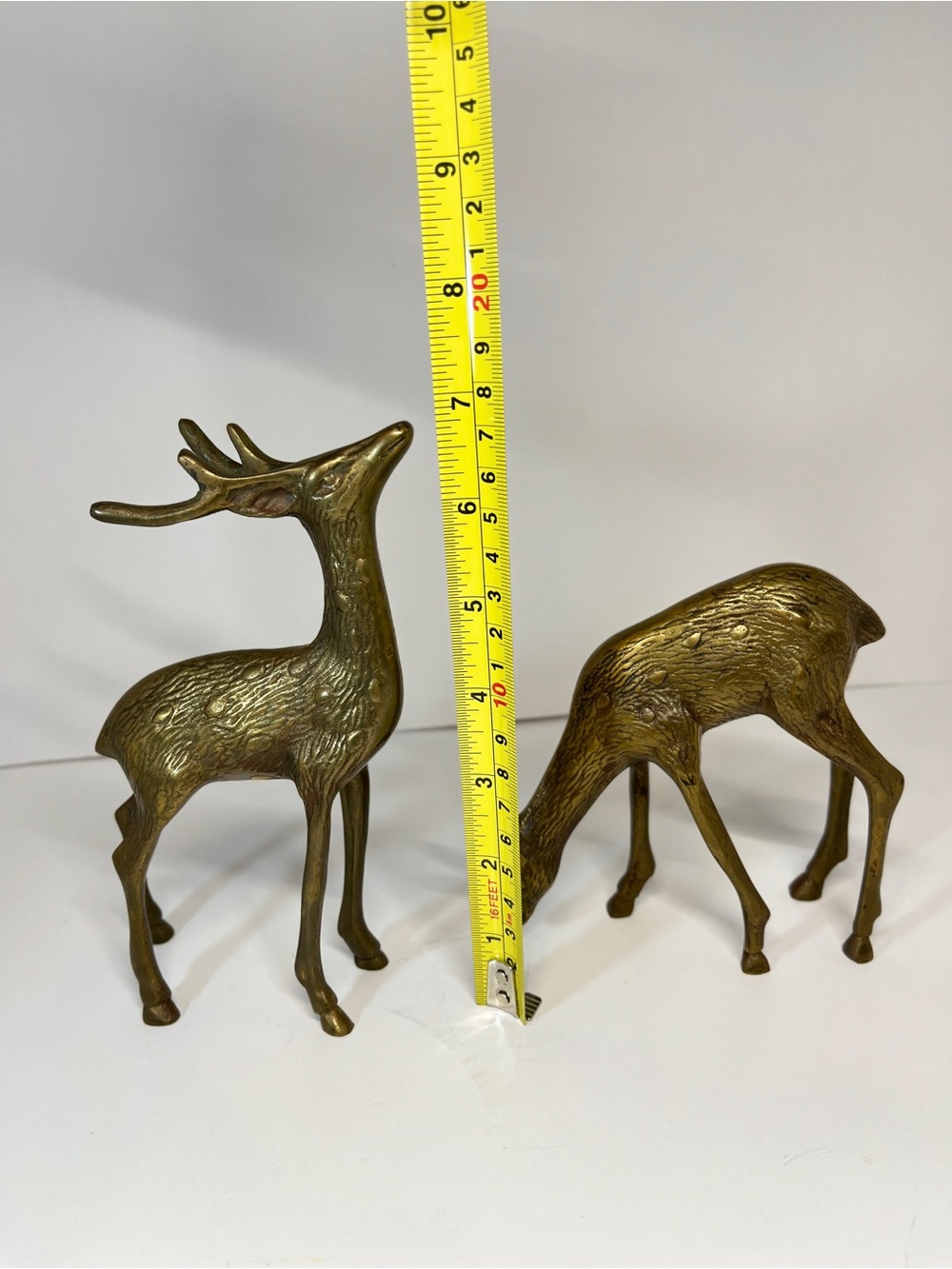 Vintage Brass Deer 7" Buck 5" Doe Set Pair MCM Figurine Figures Decor Etched - Picture 2 of 14
